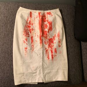White pencil skirt with red/pink/orange detail